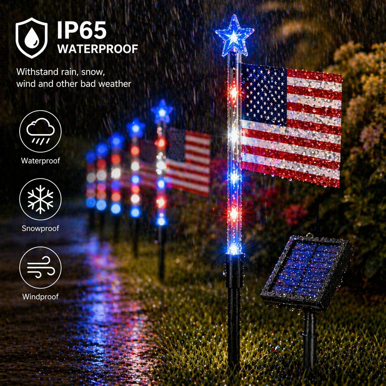 8-Piece Flag Light Set – 4th of July Decorations with 8 Lighting Modes – Ideal for Independence Day Pathways, Gardens, and Yard Decor
