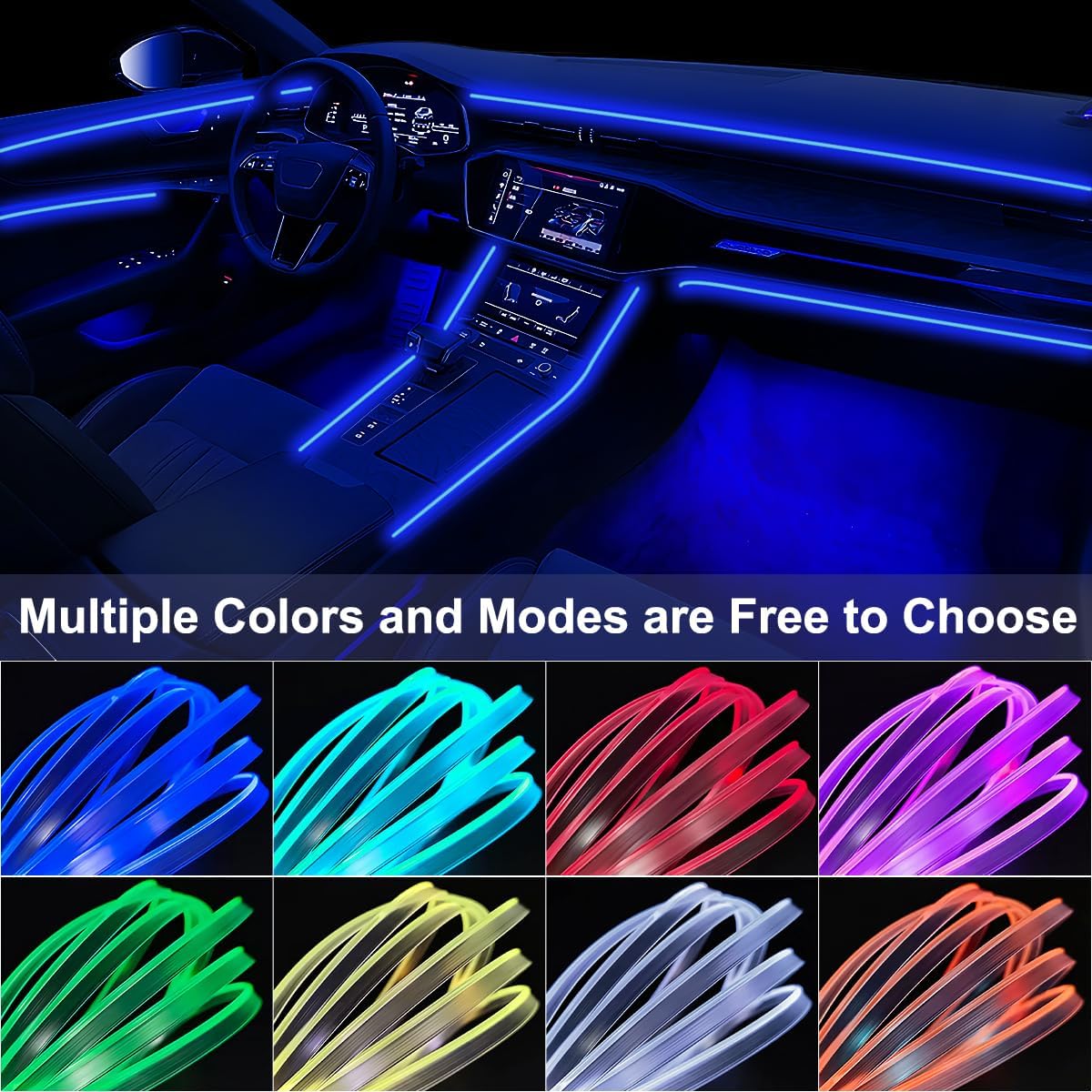 Smart RGB Car Lights with APP Control – 43.3" Acrylic Ambient Kit, Dreamcolor Flow & Universal Fit